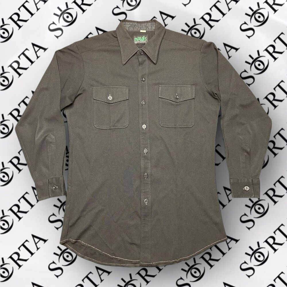VTG 70s/80s Navy Military Button Up Dress Shirt Davis Clothing Company Brockton
